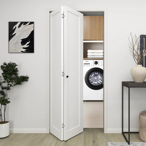 36 Inch By 80 Inch Bifold Barn Door With Hardware Kit White Primed Single Panel Shaker Style Interior Door For Closets