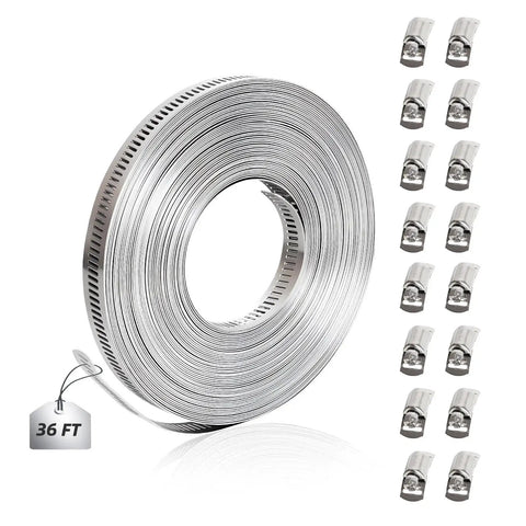 36 Ft Hose Clamp Kit With 304 Stainless Steel Large Band Clamps And 16 Heavy Duty Fasteners for adjustable worm gear clamps