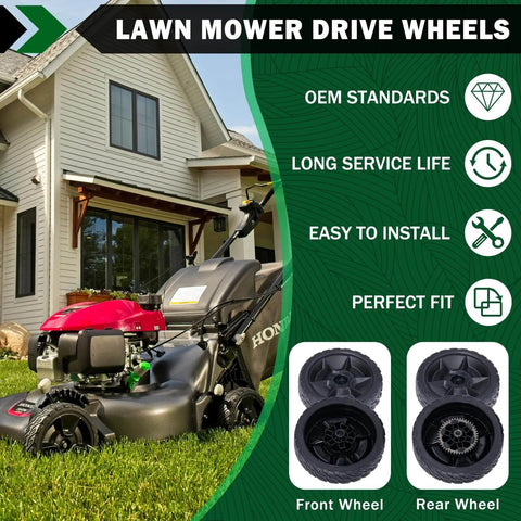 4 Pack 8 Inch Lawn Mower Wheel Kit For Honda HRN216 Front And Rear Replacements, two front and rear wheels for mower installation.