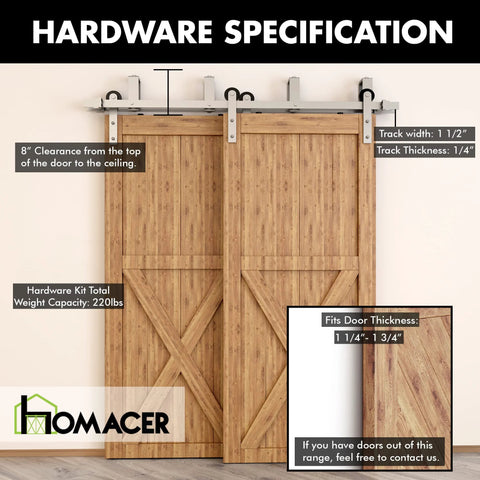 Brushed Nickel Double Track U Shape Bypass Sliding Barn Door Hardware Kit For Two Doors, 6.6ft Flat Track, installed view