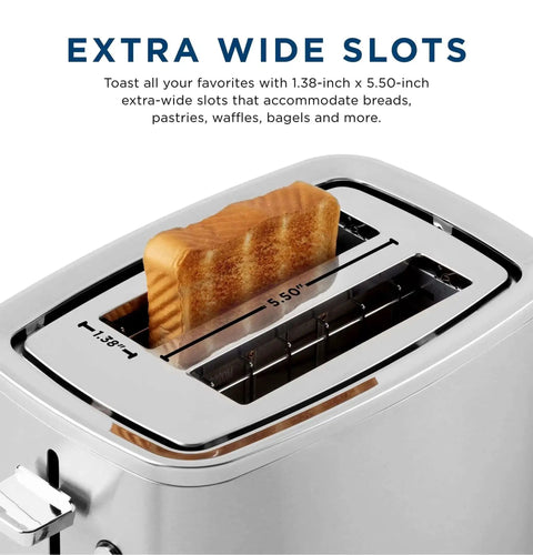 2 Slice Stainless Steel Toaster With Extra Wide Slots For Bagels, Bread, Waffles And More, toaster with bread slice visible