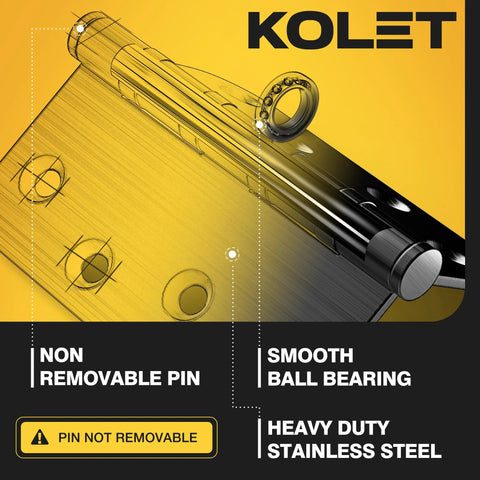 KOLET ball bearing door hinge, 4x4 in, matte black finish, non-removable pin, heavy-duty stainless steel, 3-pack