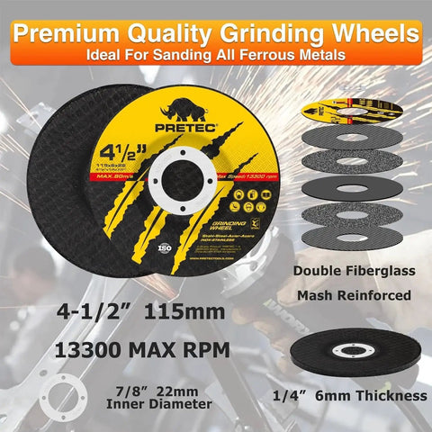 All In One Pro Grade 26 Piece Angle Grinder Disc Set with 4.5 inch cut-off wheels and flap discs for metal, wood and stone.