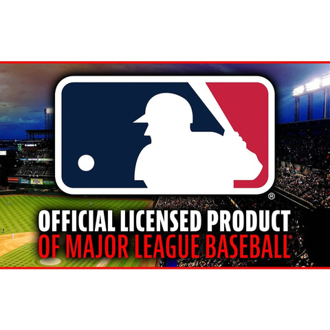 MLB logo and text 'Official Licensed Product of Major League Baseball' on a stadium background.