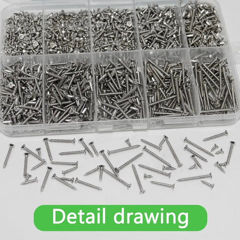 Wood Screw Kit With 1600 Pcs Assortment Nine Sizes From M2x4 To M2x20 Phillips Flat Head Self Tapping Screws in box