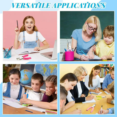 Collage of 24 Pack Single Hole Punches being used for crafts, homework, and teaching in various classroom and home settings.