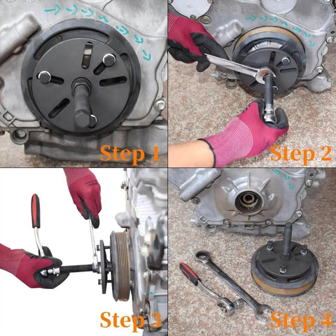 59 Piece Harmonic Balancer Puller And Installation Tool Kit With Flywheel Remover And Crankshaft Pulley Removal Set in use