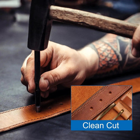 Using Leather Round Hole Punch 10mm Hollow Cutter For Belts And DIY Leather Craft on a leather belt