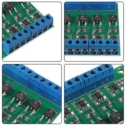 Rock Solid 4 Channel PLC Amplifier Module With MOSFET Driver And Optocoupler Isolation, close-up of circuit board components