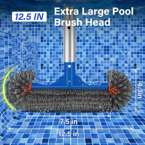 All In One Pool Cleaning Kit With 12.5 Inch Brush Head Ultra Fine Mesh Skimmer Net And 76.5 Inch Aluminum Pole