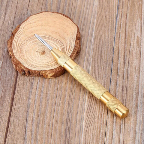 Automatic Center Punch Tool With HSS Tip Spring Loaded Brass Body No Hammer Needed For Precise Marking In Wood And Metal