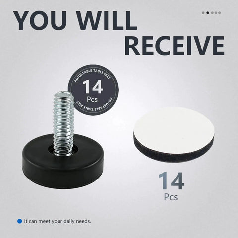 Fourteen Pack Furniture Leveling Feet Set With One Quarter Inch Thread, Adjustable Levelers For Tables, Chairs, Galvanized Steel