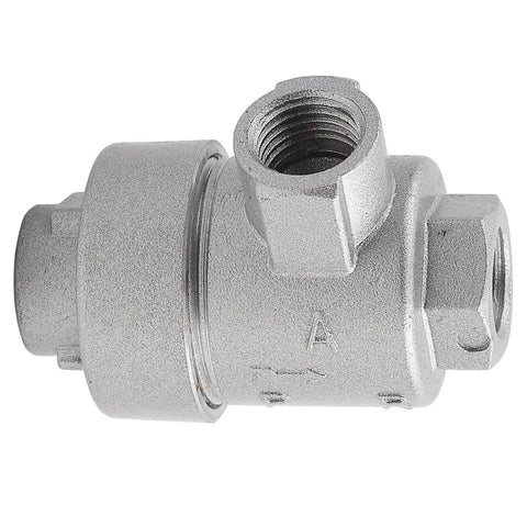 Quick Exhaust Valve For Pneumatic Systems, One Quarter Inch BSPT Threaded Aluminum, One Way Air Release Valve, side view