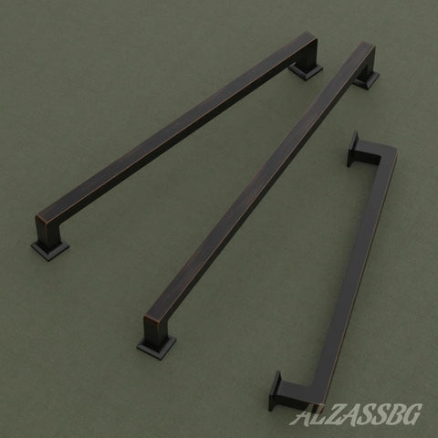 Oil Rubbed Bronze Cabinet Pulls 5 Inch 128mm Hole Centers Square Cabinet Handles Set Of 10 on display surface