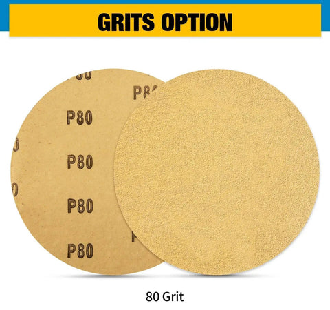 80 Grit discs from 100 Pack 6 Inch 80 Grit Adhesive Backed Sanding Discs Aluminum Oxide For Drill, front and back view