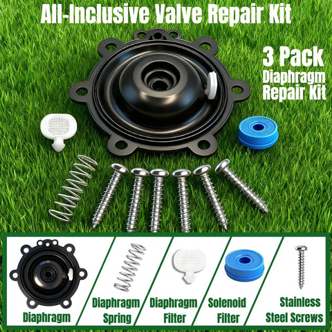 3-pack Rain Bird irrigation valve diaphragm replacement kit with Buna-N rubber for CP/CPF, DV/DVF, DAS/ASVF valves