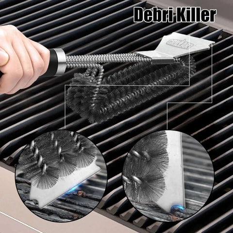 Grill Boss Heavy Duty 18 Inch Stainless Steel Grill Brush And Scraper With 3 In 1 Bristles cleaning BBQ grates
