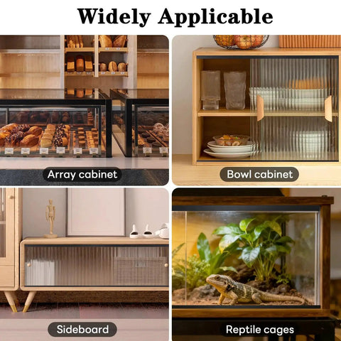 Array cabinet, bowl cabinet, sideboard, and reptile cages showcasing versatile storage solutions