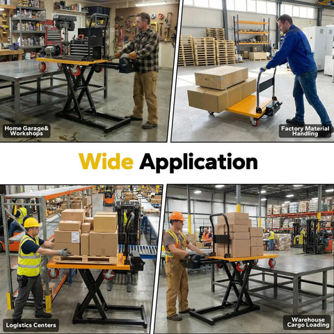 Electric lifting platform cart, 47×28 in platform, 41 in lift height, 800 lb capacity, locking brake wheels