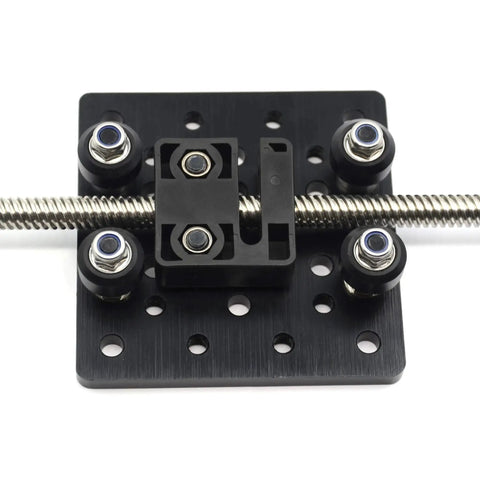 Befenybay 2pcs anti-backlash nuts for 8mm T8 lead screw; black carriage on perforated base with threaded rod