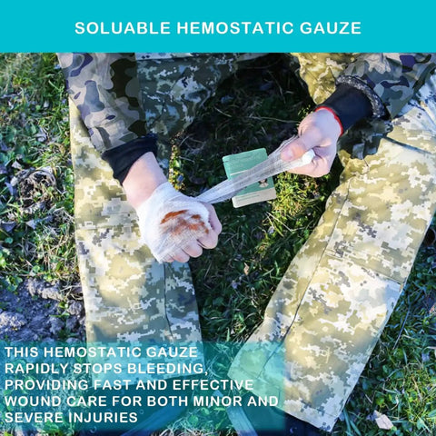 Military personnel using Advanced Stop The Bleed Gauze For Rapid Hemostatic Wound Packing In Medical And Survival Kits for wound care