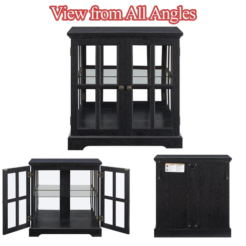 30 Inch Glass Curio Display Cabinet With LED Lighting Modern Two Lattice Doors Tableware Display Sideboard with full view angles