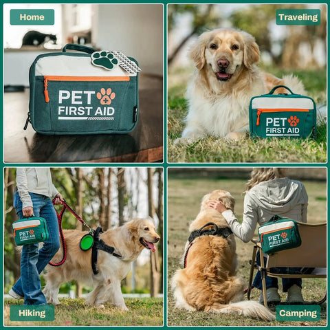 Pet First Aid Kit For Dogs And Cats With Thermometer And Disposable Booties by Rhino Rescue for home, travel, hiking, camping use.