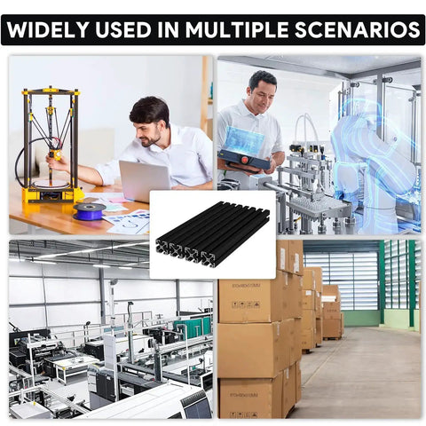 Four Pack 4040 T Slot Aluminum Extrusion Profiles In Anodized Black For European Standard Framing And Linear Motion Guide Rails Perfect For 3D Printers DIY Projects And Automation Equipment in various industrial and DIY settings
