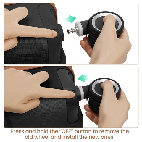 Hands installing Replacement Luggage Wheels For Specific Suitcase Model Black Color Not Compatible With Other Brands Easy Quick Installation