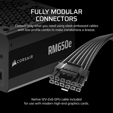 Beefed Up 650W Fully Modular ATX 3 Point 1 Power Supply With PCIe 5 Point 1 Readiness And Cybenetics Gold Efficiency close-up view
