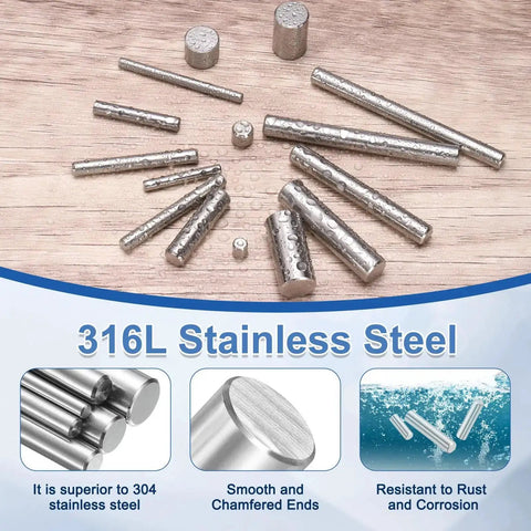 40 Pcs 4 Mm X 20 Mm Stainless Steel Dowel Pins 316L Cylindrical Shelf Pins Silver Tone for DIY Projects, close-up view