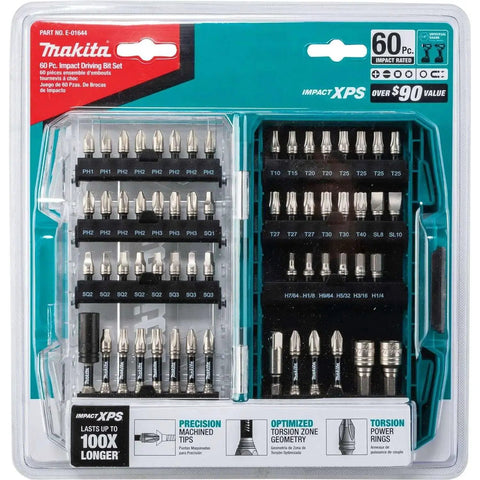 Impact XPS 60 Piece Bit Set For High Torque Impact Drivers With Pro Grade Bits Precision Machined Tips Torque Absorbing Shoulder Rings Optimized Torsion Zone And Bits That Last 100x Longer For Tough Jobs Makita in retail packaging