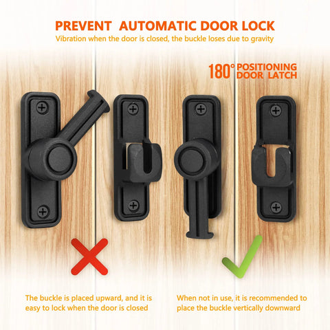 Sliding Barn Door Lock Latch Hardware 90 And 180 Degree Dual Slide Lock shown installed on a wooden surface
