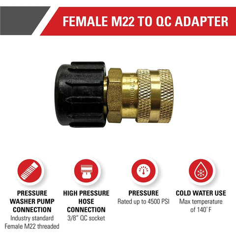 Replacement QC Socket For Pressure Washer Pumps Up To 4500 PSI Brass M22 Female Gold Heavy Duty Replacement Part