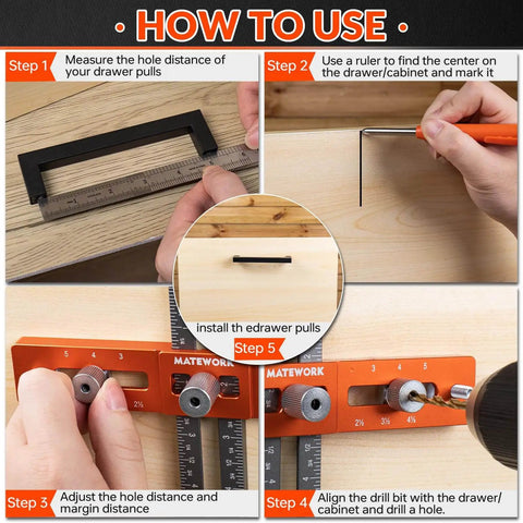 All In One Cabinet Handle Jig With Adjustable Knob And Precision Drill Guide used for drawer handle installation