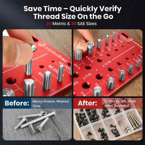 Pro DIY Bolt And Nut Thread Checker Kit With 40 Thread Gauges For 20 Standard And 20 Metric Sizes Wall Mountable Bolt Size Finder