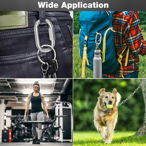 M6 Quick Links Chain Connectors used for backpack, key ring, gym equipment, and pet chain applications in outdoor settings.