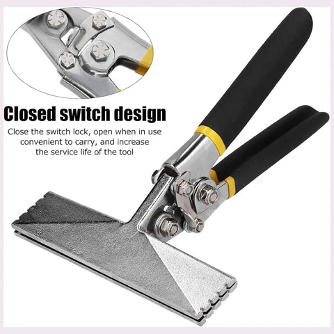 Heavy-Duty Metal Sheet Pliers Bending Tool with closed switch design and double-layer cushioned handles, 6-inch steel flat pliers.