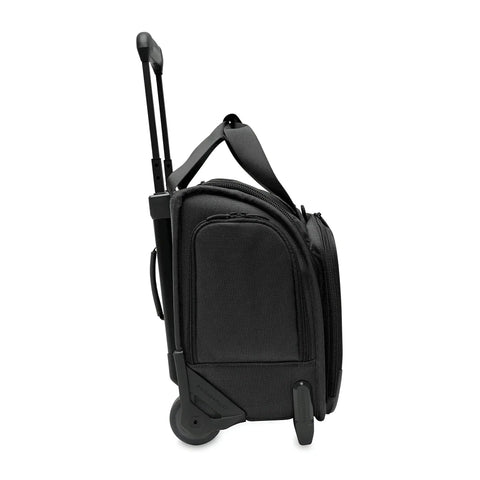 Baseline Carry On Bag With Smooth Roll 2 Wheel Mobility Softside Luggage side view, showing interlocking handle and durable design by Briggs and Riley.
