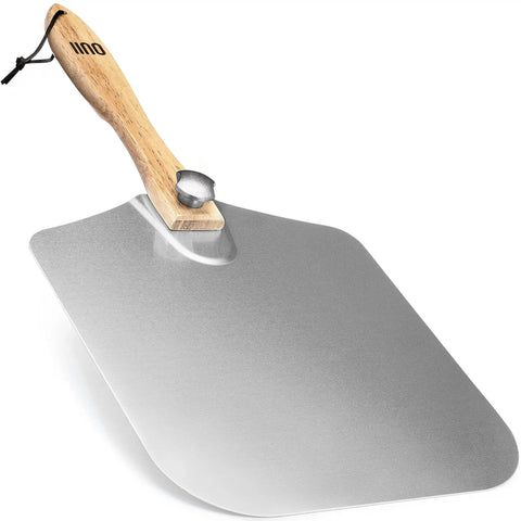 Heavy Duty Aluminum Pizza Peel 12 By 14 Inch With Foldable Wood Handle Extends To 25 Inches For Oven Baking Pizza Bread Pastry Dough Cake Spatula OUII