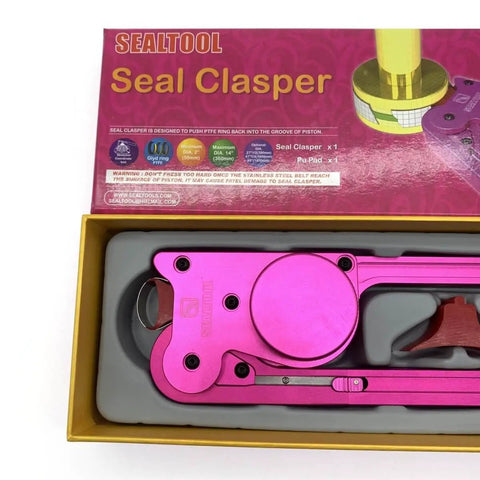 Pro Grade Hydraulic Seal Installation Tool Kit Version 5.0 in box with bright pink seal clasper shown
