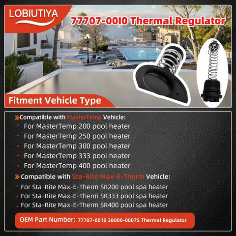 Thermal Regulator And Manifold Bypass Valve Kit For MasterTemp 200 250 300 333 And Sta-Rite Pool Heaters displayed with specs