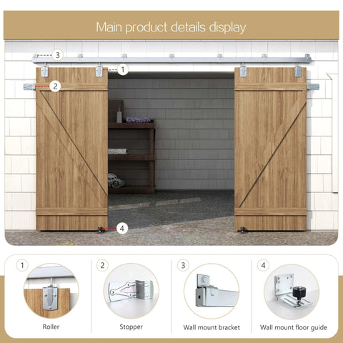 Heavy Duty 16Ft Outdoor Sliding Barn Door Hardware Kit With Galvanized Steel Track, 450 Lb Capacity, fits up to 2 doors