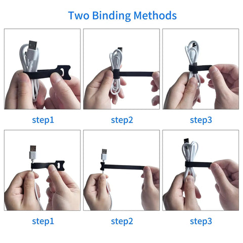 Hands demonstrating Six Inch Black Reusable Cable Ties For No Fuss Multi Purpose Cord Organization And Cable Management With Hook And Loop Fasteners Ideal For Home Office Data Centers And Tech Setups 60 Pack