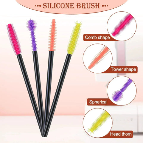 Four silicone brushes with varied shapes and colored bristles, part of the Complete 14 Piece Sewing Machine Cleaning Kit.