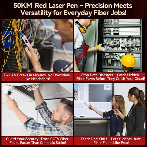 Rainleoti Visual Fault Locator Kit for fiber testing with red laser pen; 2.5mm universal connector and 3x1.5m patch cords.