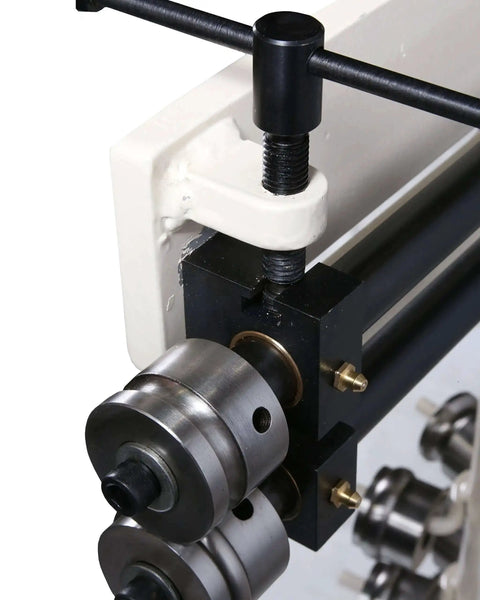 Close-up of Bead Roller Tool For Auto Body Jewelry And Craft Projects Durable Handheld Bead Roller with precision rollers and metal frame.