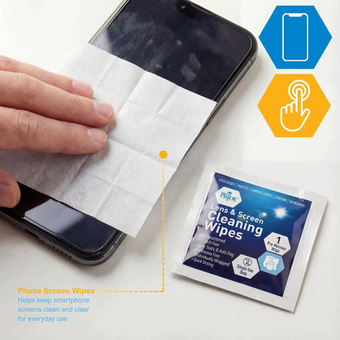 Anti Fog Lens And Screen Cleaning Wipes For Eyeglasses And Devices Premoistened used on smartphone screen