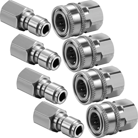 Quick-connect adapters kit, stainless steel 3/8 in NPT male and female, 4 sets (8 pieces) for pressure washers