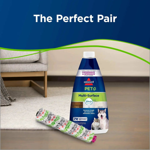 Bissell CrossWave multi-surface pet brush roll with blue floor cleaner bottle, 1 each.